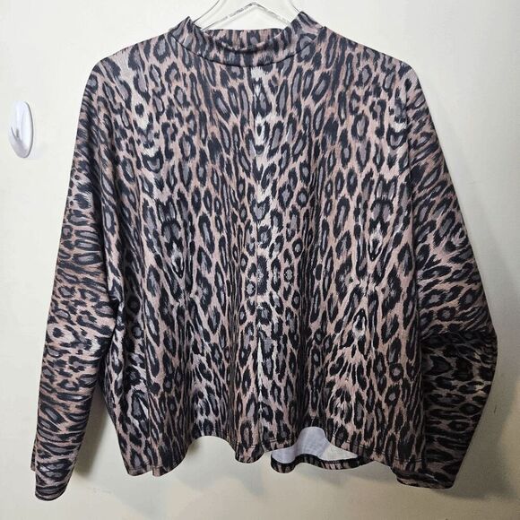 Zara Tops - Zara Leopard Cheetah Cropped Pullover Boxy Fit Long Sleeve Top Womens Size Large